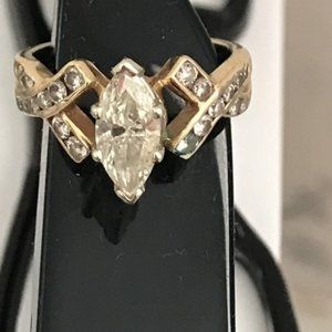 Gold Marquise Diamond Wedding Set with matching Pendant